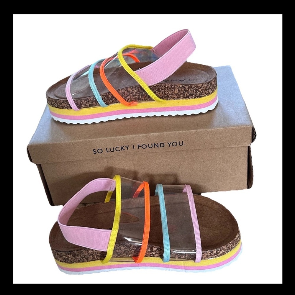 Tahari Coriel Sandals Little Girls Size 13 Stacked Cork Sole & Suede Footbed NWT